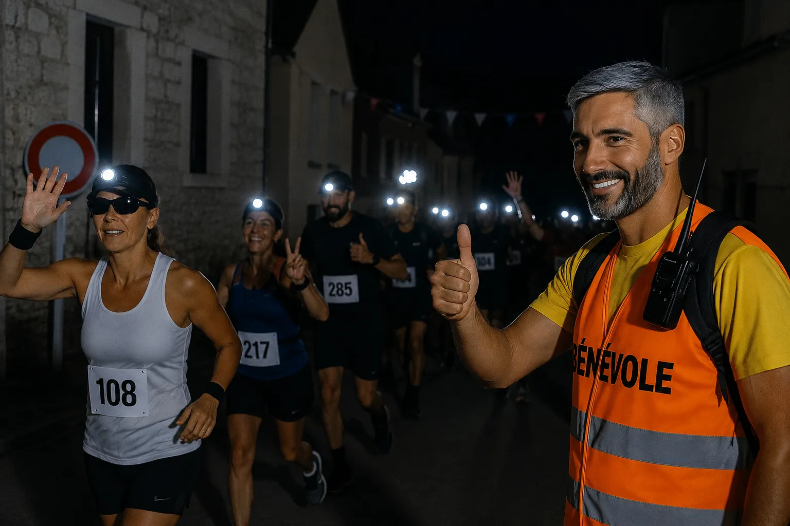 Bénévole souriant lors d'un événement de trail 2