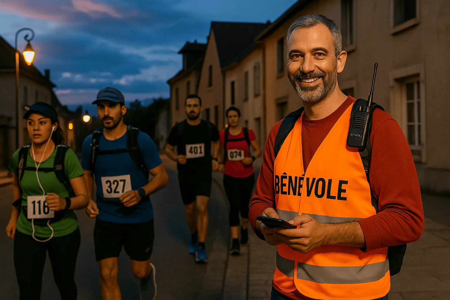 Bénévole souriant lors d'un événement de trail 2