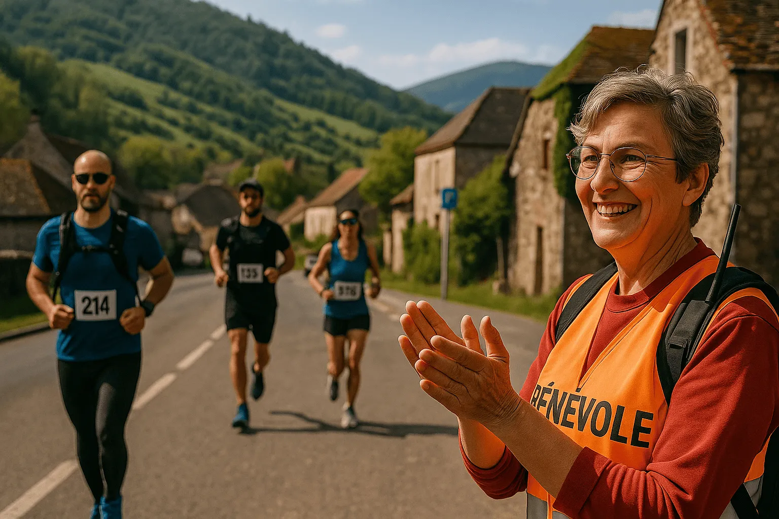 Bénévole souriant lors d'un événement de trail 2