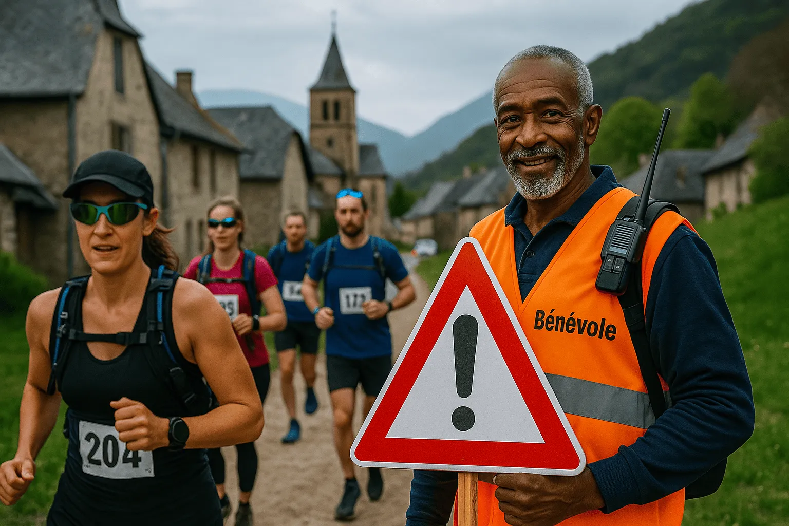 Bénévole souriant lors d'un événement de trail 2